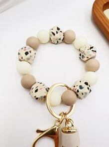 1入組女士幾何樣式串珠手鏈帶流蘇鑰匙圈 - 米色 - 查看 4