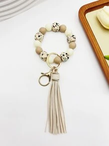 1入組女士幾何樣式串珠手鏈帶流蘇鑰匙圈 - 米色 - 查看 3