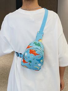 可愛恐龍印花迷你斜挎包單肩包 - 藍色 - 查看 4