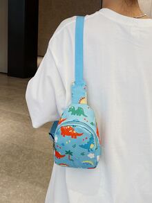可愛恐龍印花迷你斜挎包單肩包 - 藍色 - 查看 3
