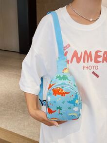 可愛恐龍印花迷你斜挎包單肩包 - 藍色 - 查看 2