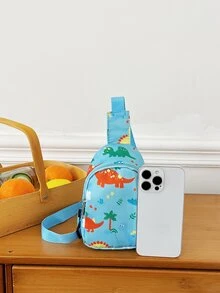 可愛恐龍印花迷你斜挎包單肩包 - 藍色 - 查看 7