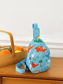 可愛恐龍印花迷你斜挎包單肩包 - 藍色 - 查看 9