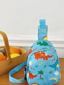 可愛恐龍印花迷你斜挎包單肩包 - 藍色 - 查看 5