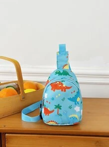 可愛恐龍印花迷你斜挎包單肩包 - 藍色 - 查看 6