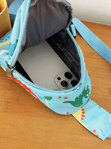 可愛恐龍印花迷你斜挎包單肩包 - 藍色 - 查看 10