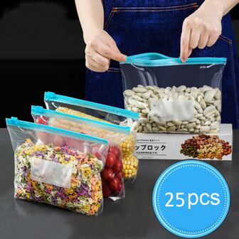 25 piezas autosellante cremallera espesado de plástico alimento Bolsas de embalaje , cocina refrigerador Bolsas de almacenamiento