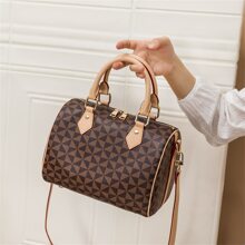 Old Money Style, New Arrival Geometric Pattern Fashionable Handbag With Adjustable Shoulder Strap, Bags Ladies Elegant - Brown - View 4