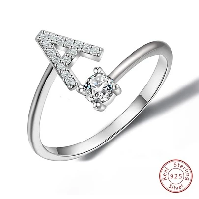Stylever 1PC 26 Bảng Chữ Cái Mở Nhẫn Cho Nữ S925 Sterling Bạc Thiết Kế Độc Đáo Nhẫn Chữ Cái Trang Sức Cao Cấp Cho Bé Gái Trang Trí Ngày Hàng Ngày cho Món Quà Hứa Hẹn