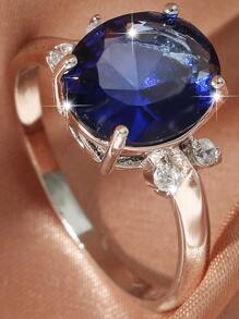 1pc Simple & Fashionable Circle Design Zirconia Ring, Versatile Valentine's Day & Mother's Day Gift For Women - Navy Blue - View 2