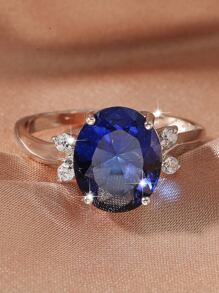 1pc Simple & Fashionable Circle Design Zirconia Ring, Versatile Valentine's Day & Mother's Day Gift For Women - Navy Blue - View 1