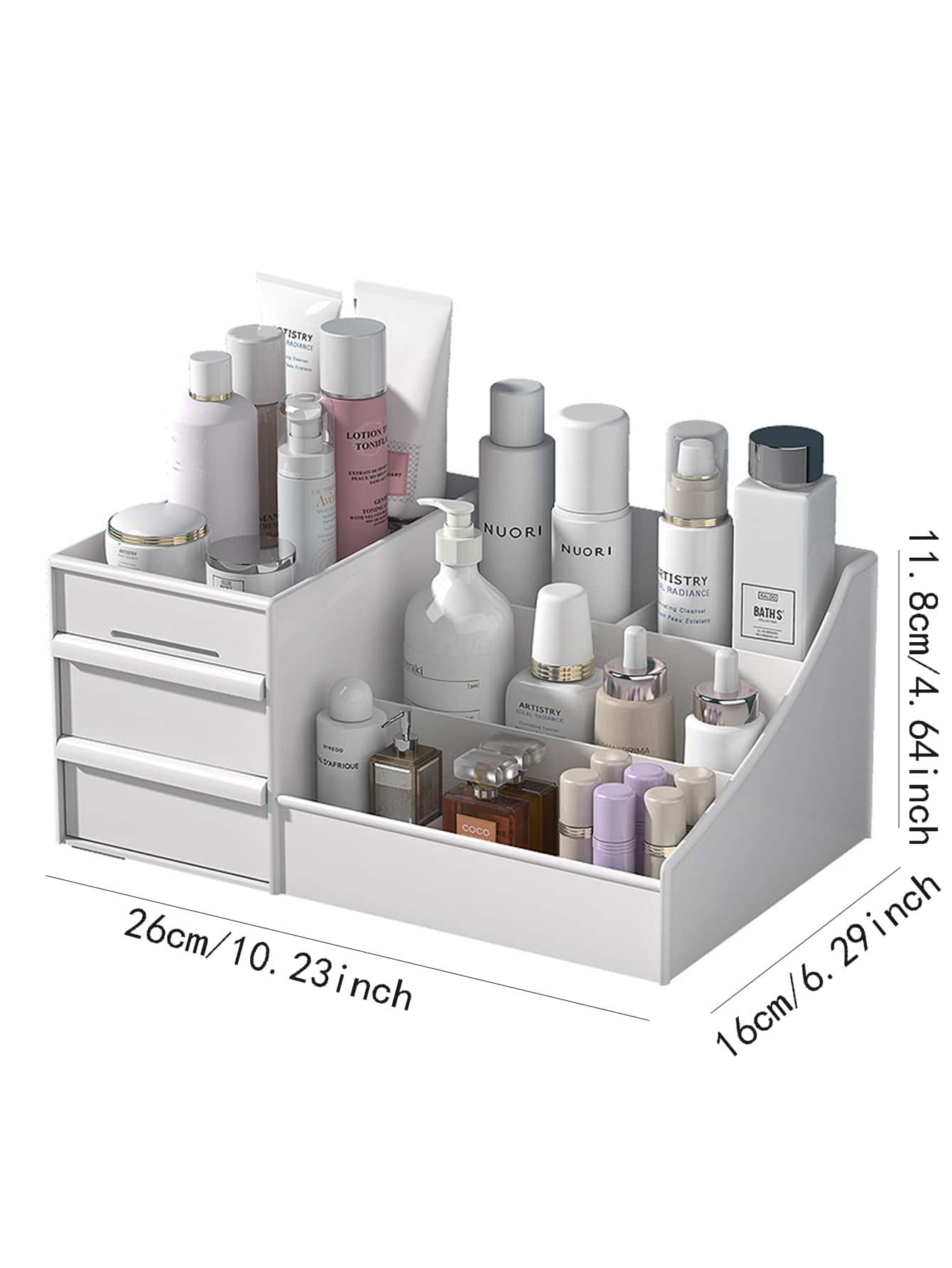 1pc White Pp Cosmetic Storage Box, Multifunctional Makeup Organizer For