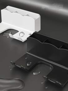 1pc Multifunction Hair Dryer Holder, Minimalist Solid Color Wall Mounted Storage Rack For Bathroom - Light Grey - View 6