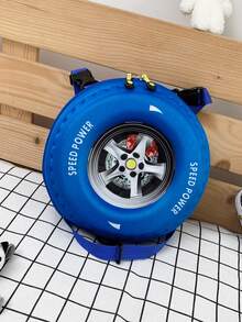 卡通孩子們輪胎形狀後背包,多功能單肩包和手提包 - 藍色 - 查看 3