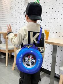 卡通孩子們輪胎形狀後背包,多功能單肩包和手提包 - 藍色 - 查看 7