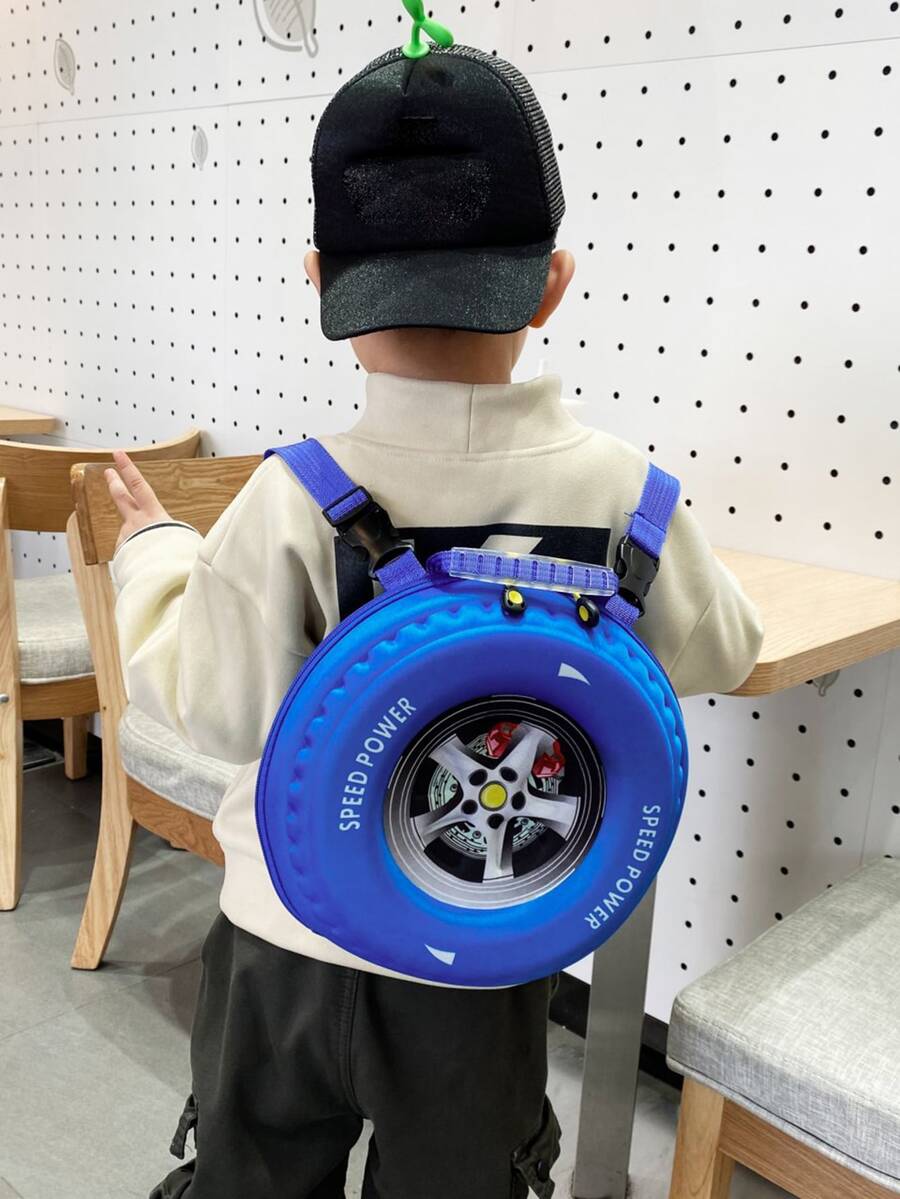 卡通孩子們輪胎形狀後背包,多功能單肩包和手提包 - 藍色 - 查看 1