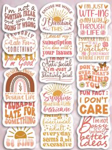 32 Pcs Boho Inspirational affirmations assorted stickers Sarcastic Quotes Positive scrapbooking Stickers Dairy Collage Album Decor Sticker - Multicolor - View 1