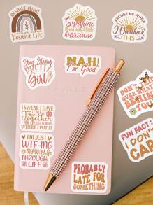 32 Pcs Boho Inspirational affirmations assorted stickers Sarcastic Quotes Positive scrapbooking Stickers Dairy Collage Album Decor Sticker - Multicolor - View 4