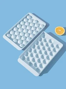 33-grid Ice Cube Tray With Lid, Plastic Freezer Ice Making Box, Creative Round Ice Ball Mould - Blue - View 2