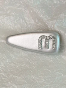 1 Miếng chất liệu da PU Chữ cái Pha lê Kẹp tóc , Sọc & Bên Tóc mái Kẹp - Bạc - Xem 1