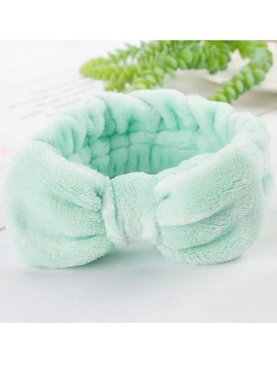Diadema de unicolor con lazo de felpa suave para lavarse la cara, maquillaje y peinado, diadema linda