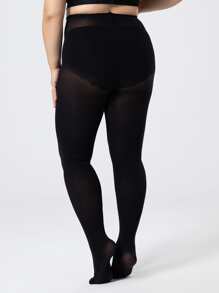 大碼極簡風格素色褲襪 - 黑色 - 查看 3