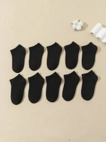 10 Pairs Of Kids' Solid Color Striped Casual Comfortable Short Socks, For Medium To Children