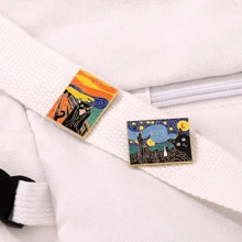 3入組女士創意油畫主題合金圍巾夾子,可愛黑色貓和星空設計適用於服裝,包,禮品包裝和裝飾 - 彩色 - 查看 4