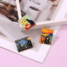 3入組女士創意油畫主題合金圍巾夾子,可愛黑色貓和星空設計適用於服裝,包,禮品包裝和裝飾 - 彩色 - 查看 5