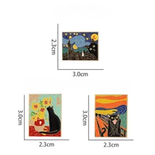 3入組女士創意油畫主題合金圍巾夾子,可愛黑色貓和星空設計適用於服裝,包,禮品包裝和裝飾 - 彩色 - 查看 11