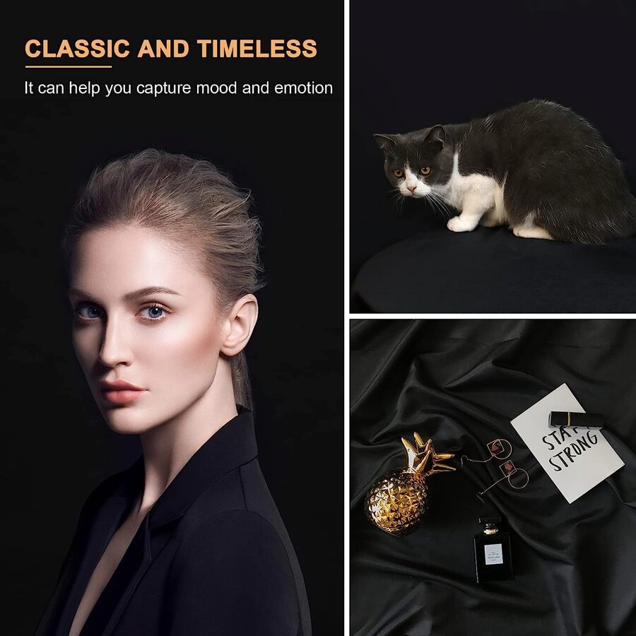 10 X 8 FT Black Backdrop Background For Photography, Chromakey High Density Polyester Fabric