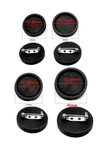 10入組不鏽鋼針和空白木胸針底座,圓形嵌板托盤,diy胸針首飾製作 - 黑色 - 查看 6