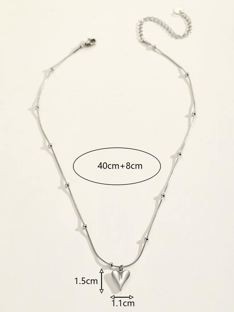 1pc Fashion Stainless Steel Heart Pendant Necklace For Women For Decoration Gift Party - Silver - View 3