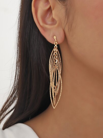 1pair Hollow Out Multiple Layer Rhombus Shaped Long Metal Ear Clip