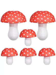 大型蘑菇形紙燈籠 8 英寸12 英寸森林叢林仙境主題生日派對裝飾懸掛 3D 蘑菇裝飾背景花園裝飾 - 紅色 - 查看 1