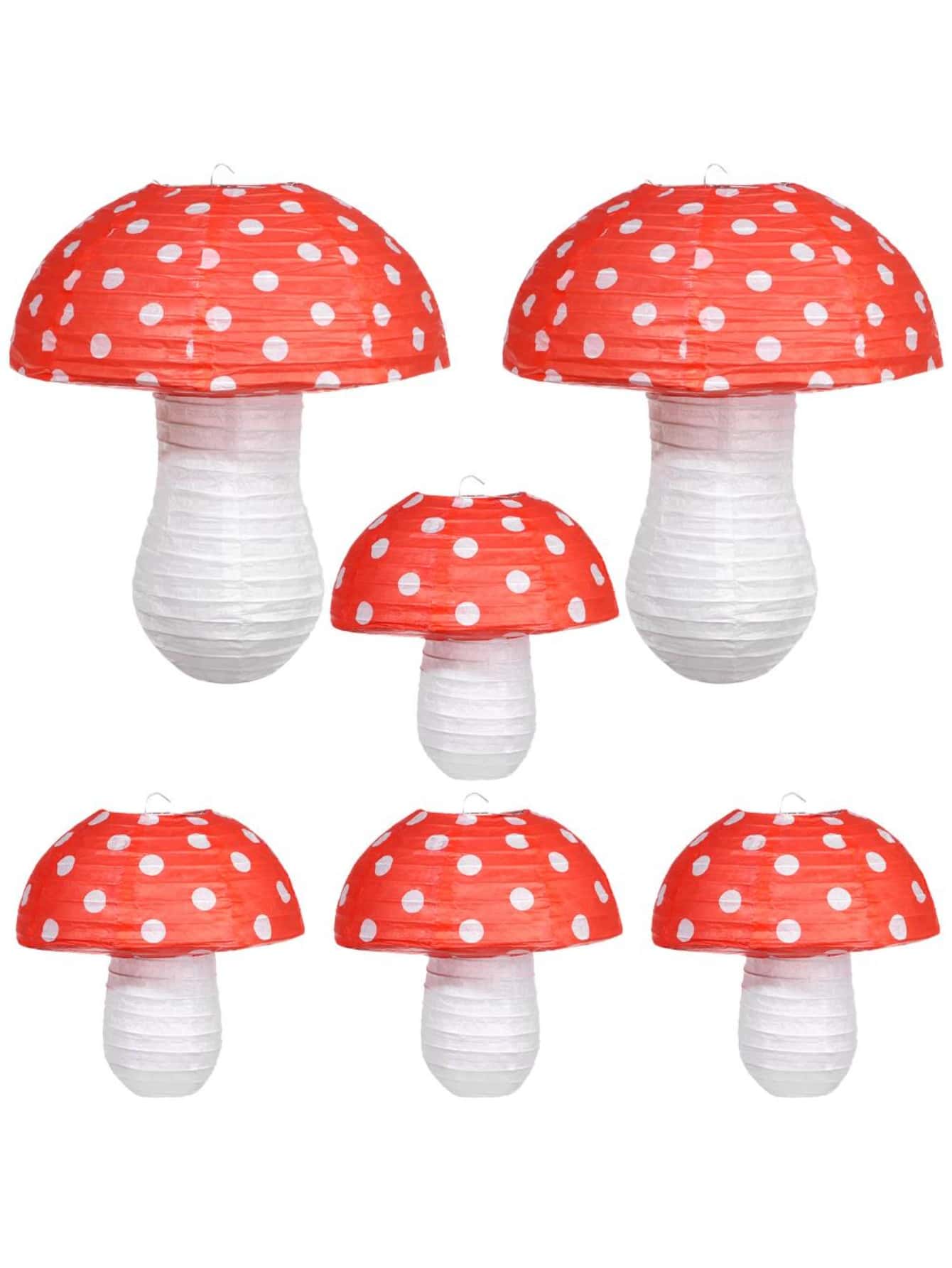 大型蘑菇形紙燈籠 8 英寸12 英寸森林叢林仙境主題生日派對裝飾懸掛 3D 蘑菇裝飾背景花園裝飾 - 紅色 - 查看 1