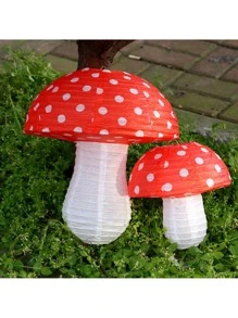 大型蘑菇形紙燈籠 8 英寸12 英寸森林叢林仙境主題生日派對裝飾懸掛 3D 蘑菇裝飾背景花園裝飾 - 紅色 - 查看 2
