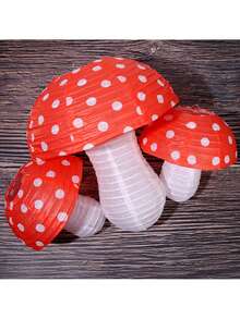 大型蘑菇形紙燈籠 8 英寸12 英寸森林叢林仙境主題生日派對裝飾懸掛 3D 蘑菇裝飾背景花園裝飾 - 紅色 - 查看 3