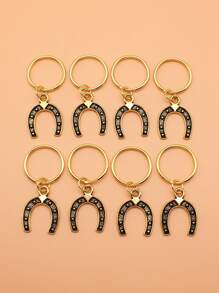 8 Cái/bộ 23X18 Mm Móng Ngựa Ngựa Giày Quyến Rũ Mặt Dây Chuyền Móc Khóa 20 Mm Đường Kính Bên Ngoài Dây Tròn Móc Khóa Không Dây Xích móc Khóa - Old Gold - Xem 1