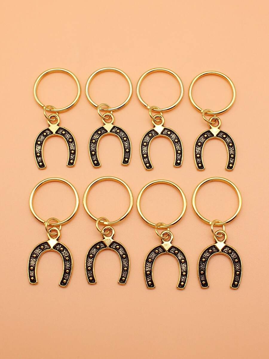 8 Cái/bộ 23X18 Mm Móng Ngựa Ngựa Giày Quyến Rũ Mặt Dây Chuyền Móc Khóa 20 Mm Đường Kính Bên Ngoài Dây Tròn Móc Khóa Không Dây Xích móc Khóa - Old Gold - Xem 1