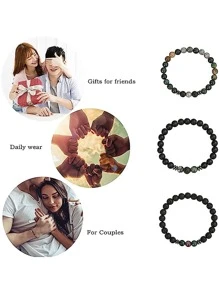 3入組男士多層天然石頭手環 - 黑與白 - 查看 3