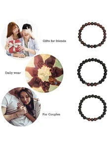 3入組/套男士多層天然石頭手環 - 紅色 - 查看 3