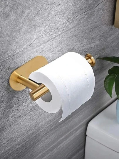 1pc Stainless Steel Wall-Mounted Toilet Paper Holder Without Punching, Bathroom Roll Tissue Rack Bathroom Decor Summer