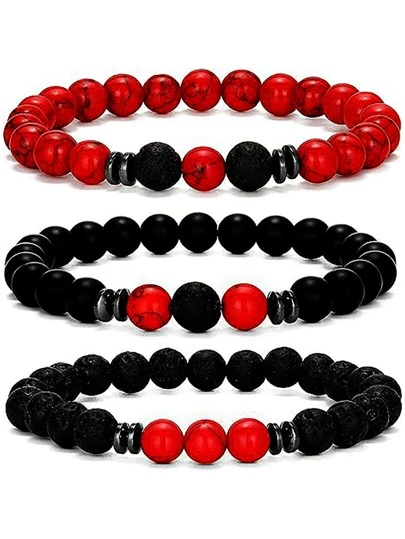 3Pcs Men's Minimalist Multi-Layered Natural Stone Bracelets For Daily Decoration