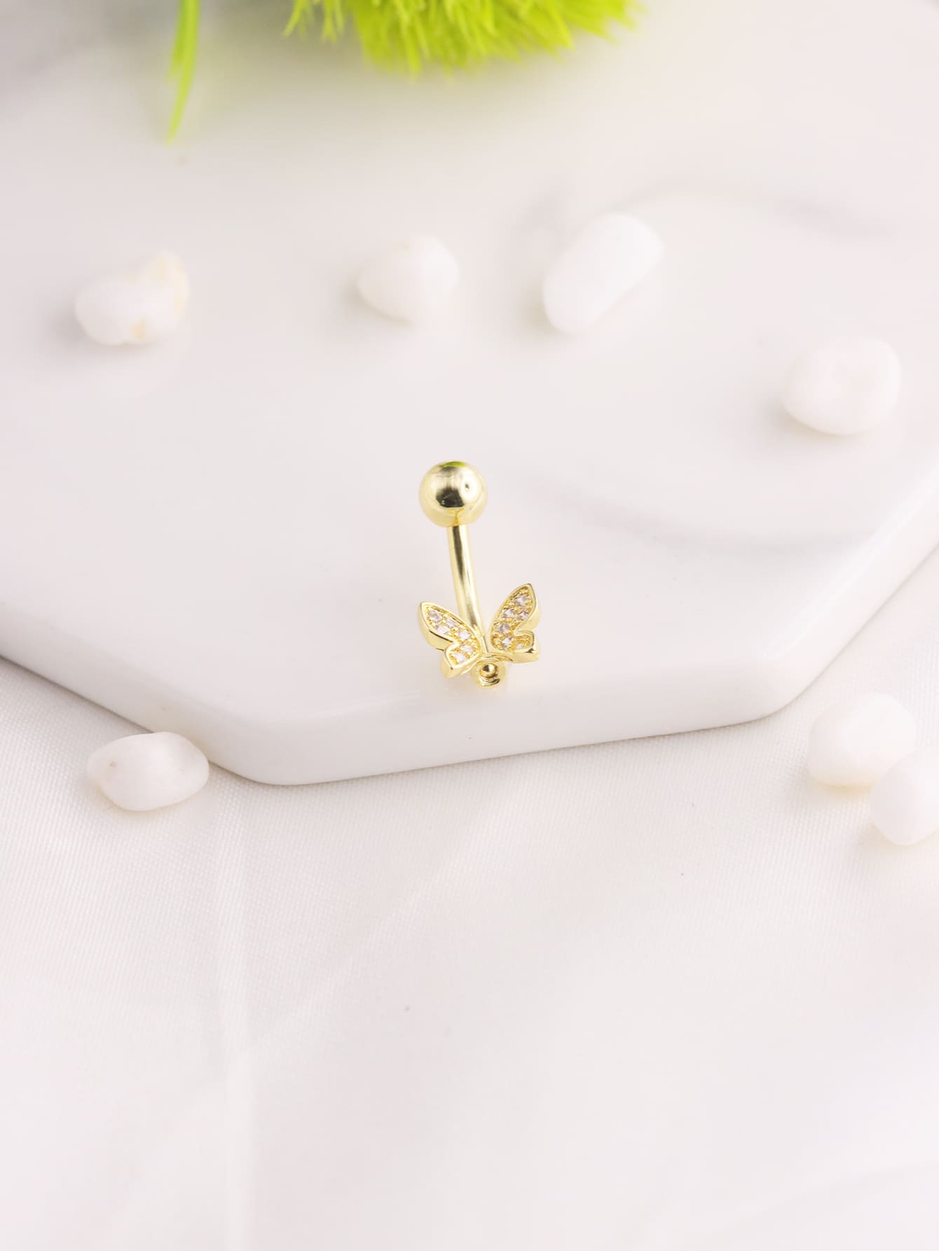 1入組方晶鋯石蝴蝶肚臍戒指肚臍指甲身體穿刺首飾 - 金黃色 - 查看 1