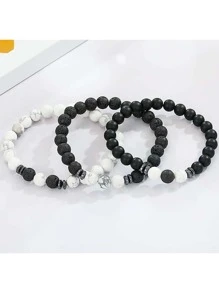 3 cái/bộ Nam Nhiều lớp Đá tự nhiên đính cườm Vòng tay - trắng - Xem 2