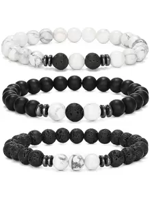 3 cái/bộ Nam Nhiều lớp Đá tự nhiên đính cườm Vòng tay - trắng - Xem 1