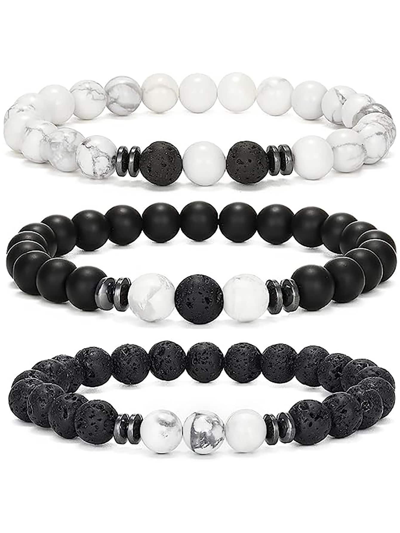 3 cái/bộ Nam Nhiều lớp Đá tự nhiên đính cườm Vòng tay - trắng - Xem 1