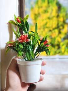 1入組紅色新鮮風格人工盆栽花卉和樹木,可用於桌面裝飾和家居氛圍營造。（考慮到長途運輸的影響,如果收到後有變形,請使用吹風機加熱並自行塑形） - 紅色 - 查看 4