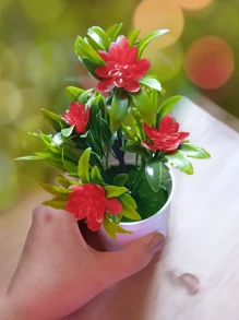 1入組紅色新鮮風格人工盆栽花卉和樹木,可用於桌面裝飾和家居氛圍營造。（考慮到長途運輸的影響,如果收到後有變形,請使用吹風機加熱並自行塑形） - 紅色 - 查看 5